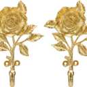 SOFFEE DESIGN 2pcs Golden Single Hooks 3D Flower Retro Ornate Style for Room Wall Mounted Decoration, Coat Hat Scarf Hanging Entry Heavy Duty Hooks, Home Decor
