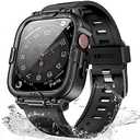 Mosonio Sport Rugged Case with Band for Apple Watch Band 46mm 45mm 44mm 42mm (S10)41mm 40mm, Light TPU Bands with Cover and Screen Protectors for Men, Waterproof Strap for iwatch Series 10 9 8 7 6 5 4 SE (Black)