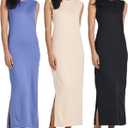 Real Essentials 3 Pack: Womens Maxi Tank Dress | Sleeveless Casual Long Lounge Dress, Set 6, Plus Size, 3x