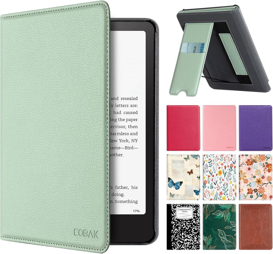 CoBak Stand Case for Kindle Paperwhite 12th Gen (7", 2024, SA568B SA569P) and Kindle Colorsoft Signature Edition  Not for 6.8" and 6" Models, Hand Strap, Auto Sleep Wake, Hard Shell, Snut Fit, Sage (Agave green)