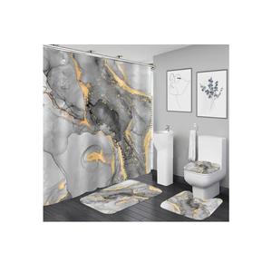 Nkzply 4 Pcs Grey Marble Shower Curtain Set White Modern Abstract Bathroom Sets with Shower Curtain and Rugs Silver Gold Fabric Shower Curtains for Bathroom Decor Accessories Toilet Lid Cover Hooks
