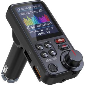 Nulaxy FM Bluetooth Transmitter for Car, Strong Microphone Bluetooth Car Adapter with 1.8" Color Screen for Hands-Free Calls, Supports QC3.0 Charging, Treble and Bass Sound Music Player- KM30 (Black)