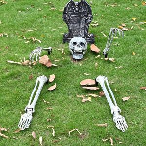 UMEELR 5 Set Skeleton Bones and Skull Halloween Decoration, Realistic Graveyard Groundbreaker Include Skeleton Stakes Skull and Arms Legs, Outdoor Yard Lawn Graveyard Ground Decor Party Supplies