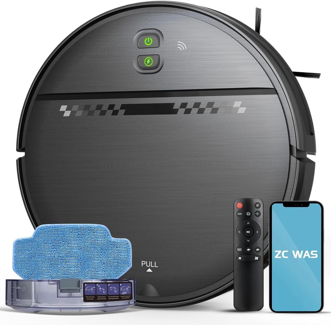 Robot Vacuum and Mop Combo, 2-in-1 Robot Vacuum Cleaner, Perfect for Pet Hair, Hard Floor and Carpet, Anti-Bump, Anti-Fall, App, Voice and Remote Control