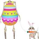 6 Pcs Easter Giant Skeleton Costume Set for 12ft Skeleton & 7ft Skeleton Dog Easter Egg Costume , Bunny Ear Headband, Carrot Prop, 8.2 ft Dog Leash, for Spring Yard Decor (Skeletons Not Included)