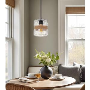 Kira Home Sage 10" Modern Pendant Light + Hammered Glass Shade, Textured Black Finish, Color: Textured Black