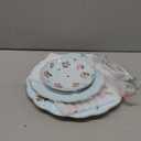 BTaT- Floral 3 Tier Cake Stand, Porcelain, Pastel Blue with Pink Roses & Gold Trim, 3 Tiered Dessert Stand for Cookies, Cupcakes & Fruits, Dishwasher Safe