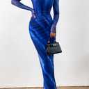 PRETTYGARDEN Women's Bodycon Maxi Dress Fall Spring Fashion Long Sleeve Floral Print Tight Fitted Party Club Ruched Dresses (M)