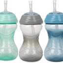 Nuby 3 Piece No-Spill Easy Grip Cup with Flex Straw, Click It Lock Feature, Neutral, 10 Ounce (Blue, Gray & Aqua)