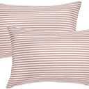 JELLYMONI 100% Natural Cotton Striped Standard Pillowcases Set, 2 Pack White and Pink Stripes Pattern Printed Pillow Covers with Envelope Closure(Pillows are not Included)