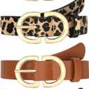 YARIEW 4 Pack Leopard Belts for Women Leather Belts for Jeans Pants Ladies Dress Belt Waist Belt with Gold Buckle (M: Fit Waist Size 32-37 Inches, Dark Brown, Black, Light Brown, Leopard)