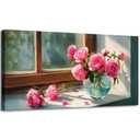 SLYCAY Large Pink Flowers Canvas Wall Art Prints, Vintage Floral Country Windowsill Scenes Painting Still life Relaxing Spiritual Pleasant Inspiration Aesthetic Wall Decor Living Room Office 20"X40"
