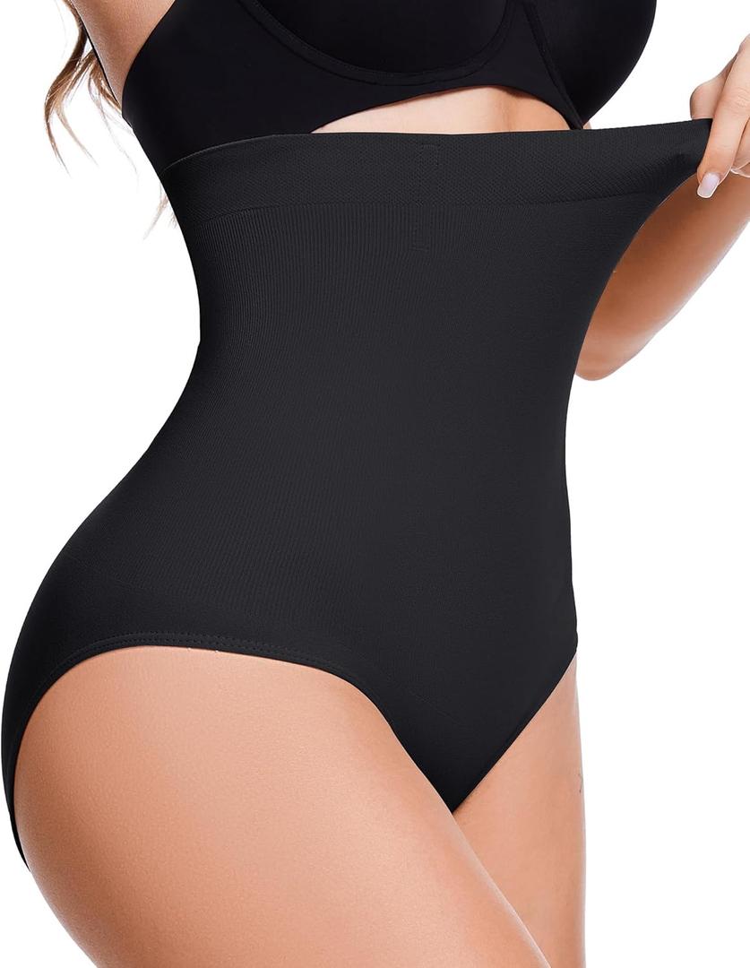 Tummy Control Shapewear Panties for Women High Waisted Shapewear Underwear Panty Girdle Seamless Body Shaper Briefs (Medium-Large, Black)