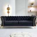 KEIKI 87" Chesterfield Velvet Button Tufted Sofa with High Density Foam Cushions, Modern 3-Seater Couch with Gold Strip Trim Decoration, Easy Assembly, for Apartment, Living Room, Office, Black (87"+Flared Arms)