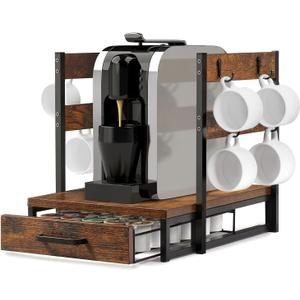 Evermagin K Cup Holder, 35 Pod Capacity, Coffee Pod Holder Compatible with Keurig, Coffee Station Organizer for Countertop with Cup Rack, Rustic Brown