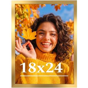 18x24 Picture Frame for Wall Display, 18x24 Gold Picture Frame with Shatter Resistant Plexiglass, Stable and Sturdy 18 x 24 Poster Frame for Wall Display, Handpicked Gift Collection, 1 Pack