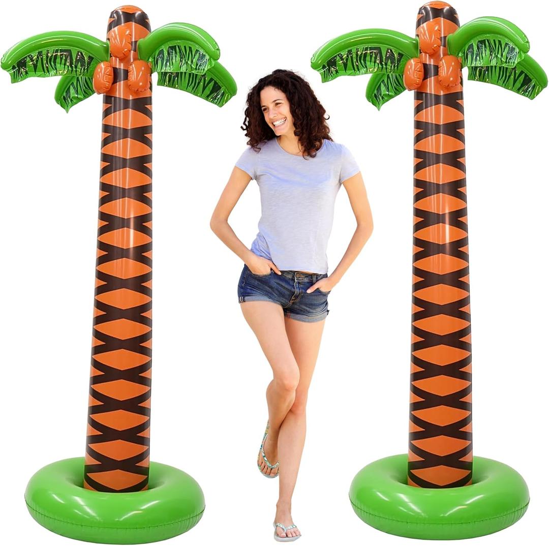 4E's Novelty 2 Pack Giant Inflatable Palm Trees 6 Ft Tall - Palm Tree Blow Up for Tropical Seaside Inflate Trees Party Decorations, Summer Beach Tree Party, Beach Decoration Plant Birthday Supplies
