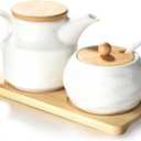 Ceramic Sugar and Creamer Set,12oz Cream Pitcher and 7.5oz Sugar Bowl with Lid,Coffee Serving Set for Cream and Sugar Spices, Condiments (2, Large)