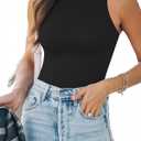 MANGOPOP Tank Top Body Suits Women Sexy Crew Neck Racerback Halter Ribbed Sleeveless Bodysuit for Women (XX-Large, A1 Sleeveless Black)