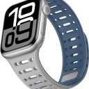 Compatible with Apple Watch Band 49mm 46mm 45mm 44mm 42mm 41mm 40mm 38mm, Magnetic Silicone Sport Breathable Strap for iWatch Ultra 2 SE Series 10 9 8 7 6 5 4 (42/41/40/38mm, Gray/Blue)