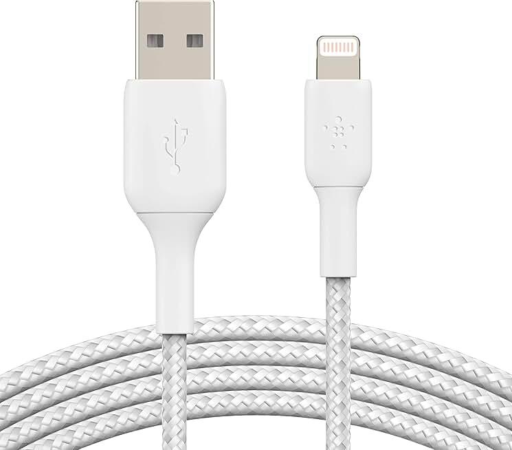Belkin BoostCharge Braided Lightning Cable - 6.6ft/2M - MFi Certified Apple iPhone Charger USB to Lightning Cable 6ft - iPhone Cable - iPhone Charger Cable - Apple Charger - USB Phone Charger - White 2 Pack