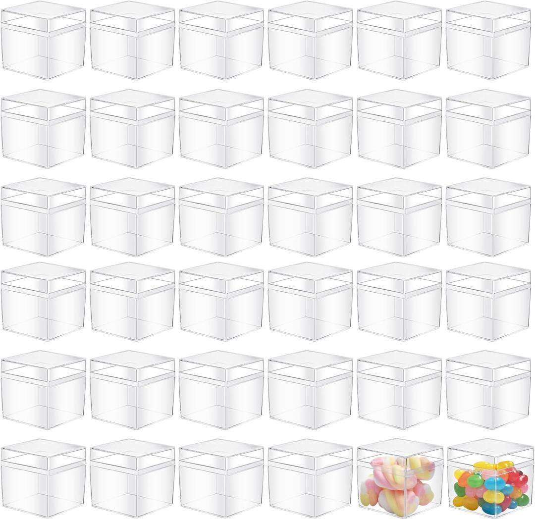 36 Pcs Clear Acrylic Boxes, 2 Inch Small Square Acrylic Display Boxes with Lids - Mini Clear Plastic Containers for Candy, Jewelry, Tiny Beads (5cm)