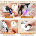 4-in-1 Electric Nail Clipper for Fingers & Toes, 3 Speed Electric Nail File & Polish with LED Light, Nail Lamp & Storage, Rechargeable Electric Nail Clippers for Seniors/Adults/Kids for Thick Nails