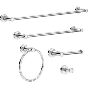 Franklin Brass Wake 5-Piece Bathroom Set Polished Chrome 18, 24 in. Towel Bar Racks, Toilet Paper Holder, Ring, Hook| Fixtures | Accessories WAK65-PC