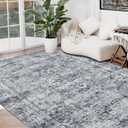 Joydeco 8x10 Area Rugs for Living Room, Non Slip Machine Washable Vintage Rug, Low Pile Chenille Print Rugs for Bedroom, Dining Room, Home Office, Pet & Child Friendly, Light Grey
