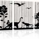 HOMEOART Dinosaur Wall Pictures Rustic Wood Texture Art Print on Canvas, Framed Artwork Kids Children Bedroom Nursery Wall Decor 12"x16"x3 Panels