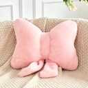 XVTRU Pink Bow Pillow, Soft Bow Decorative Pillows with Faux Rabbit Fur, Cute 12" Bow Throw Pillows, Aesthetic Home Decor Bow Shaped Plush Pillow for Bedroom Sofa Couch