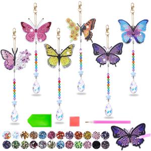 Diamond Art Kits for Kids Ages 6-12: Gifts for 7 8 9 10 Year Old Girls Teens Birthday Gifts Creative Arts & Crafts for Girls Boys DIY Wind Chime & Suncatcher Craft Kit Crystal Decor Kit Butterfly