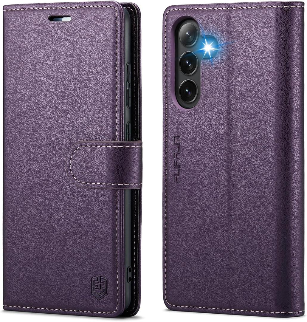 FLIPALM Wallet Case for Samsung Galaxy S25 5G, RFID Blocking Credit Card Holder, PU Leather Folio Flip Kickstand Protective Shockproof Cover for Galaxy S25 (Purple)