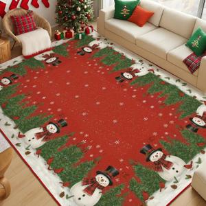 Breling Christmas Area Rug 4x6 Washable Christmas Rugs for Living Room Cardinals Cedar Xmas Tree Indoor Carpet Non Slip Soft Low Pile Holiday Decor Carpet for Bedroom Kitchen Office Dining Room Decor