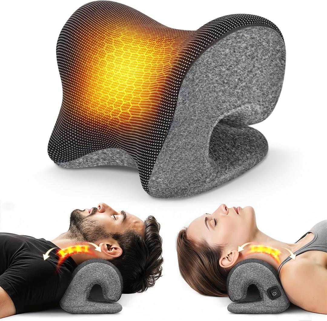 Graphene Magnetic Neck Stretcher for Deeper Pain Relief, Instant Heating Pad Cervical Traction Device Pillow, Neck Cloud for TMJ Tension Muscle Migraine, Christmas Gifts for Women, Mom, Men(Gray)