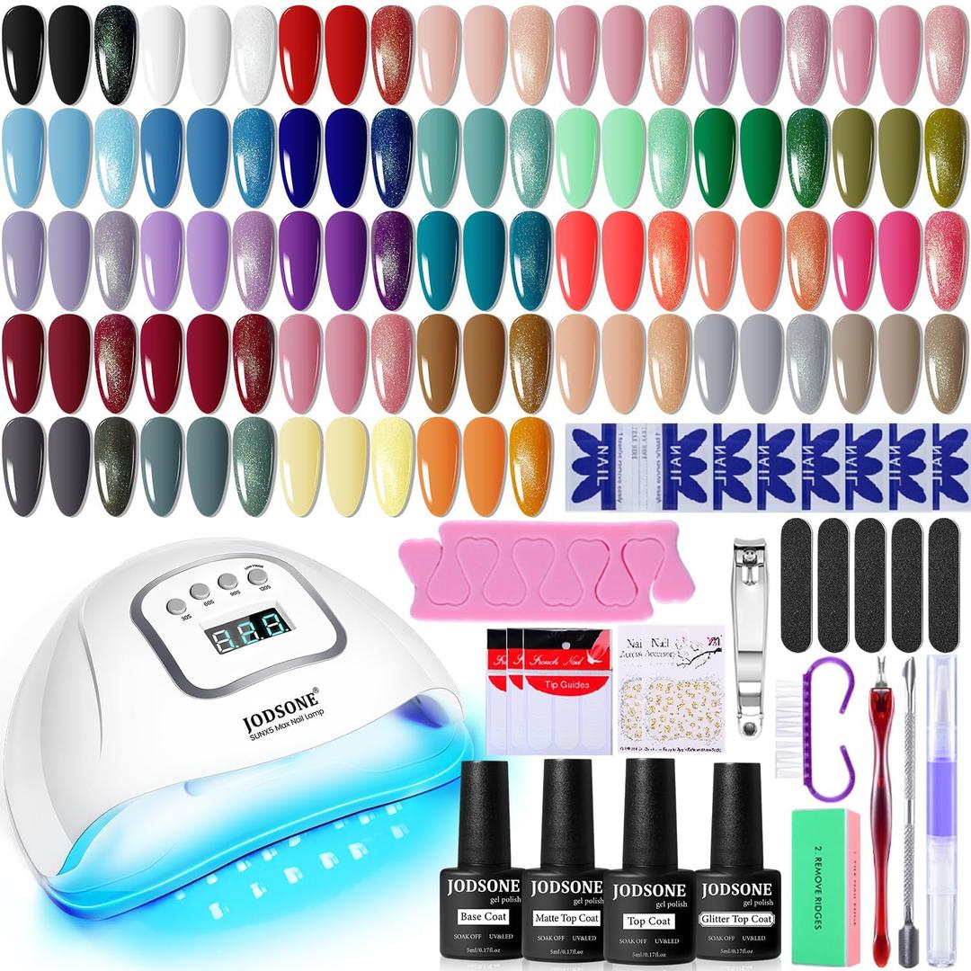 JODSONE Gel Nail Polish Kit with U V Light 32 Colors Gel Polish Nail + 4 Functional Adhesive Bottles Kit Soak Off Manicure Tools Gifts for Women (classic series)