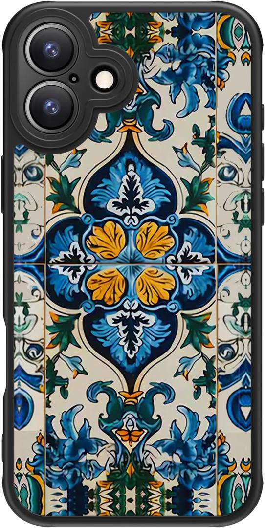 FUNMIKO for iPhone 16 Case Wireless Charging & Military-Grade Protection - Trendy Floral Design for Women Girls, Matte Non-Slip Phone Cover with Shockproof Corners - Exquisite Motif