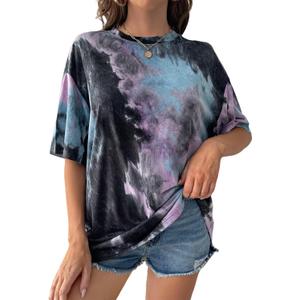 SOFIA'S CHOICE Womens Oversized Tee Shirts Tie Dye Shirt Short Sleeve Casual Summer Tops (Large, Purple Black)