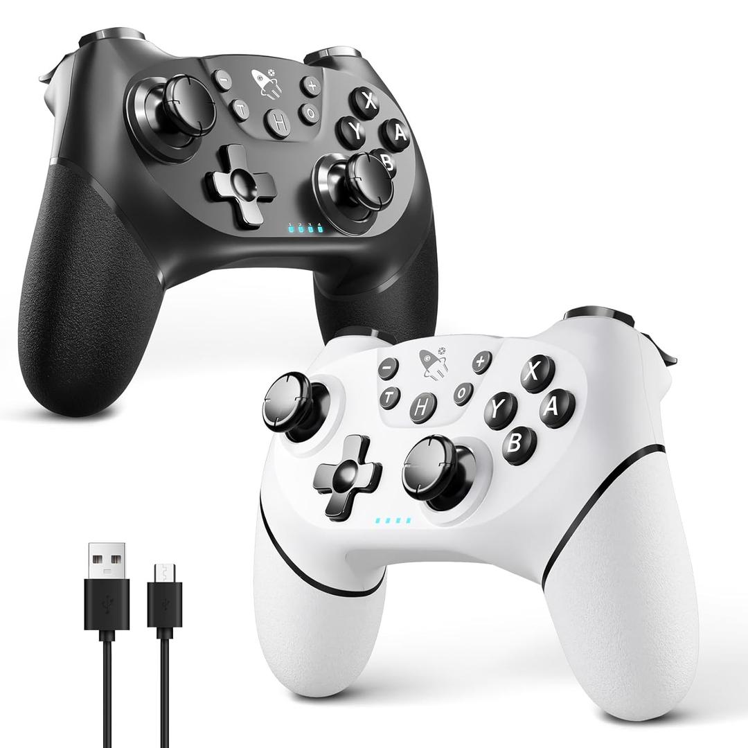 AceGamer Wireless Pro Controller for Nintendo Switch/Lite/OLED/Switch 2/PC, 2 pack, Dual Vibration/Turbo/Ergonomic! (Black & White)