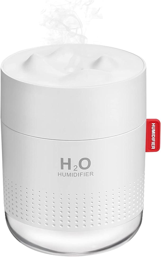Portable Mini Humidifier, 500ml Small Cool Mist Humidifier, USB Personal Desktop Humidifiers for Baby Bedroom Travel Office Home, Auto Shut-Off, 2 Mist Modes, Super Quiet, White