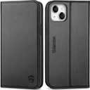 SHIELDON Case for iPhone 14 Plus 6.7", Genuine Leather Wallet Case with Kickstand RFID Blocking Card Slots Magnetic Shockproof Cover Compatible with iPhone 14 Plus 2022 - Black