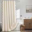 MIULEE Ivory Scalloped Shower Curtain Linen Textured with 12 Metal Hooks Cute Heavy Duty Washable Waterproof Thick Cloth Shower Curtains with Black Border for Bathroom Hotel Bathtub,W72*L72