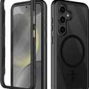 Compatible with Samsung Galaxy S24 Case, Magnetic Wireless Charging Built in Screen Protector Full Body Shockproof Slim Fit Bumper Protective Phone Cover for S24 5G 6.1'' -Black/Clear