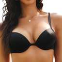 IHOIU Push Up Bra Deep Plunge Thick Padded Add Cup Smooth T Shirt Bras Underwire Demi Low Cut Molded Bralette(Pure Black, 34D)