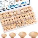 smseace 150Pcs 4-Sizes Button Wood Plugs 3/16" 5/16"3/8"1/2" Wooden Hole Plugs for Holes in Furniture/Table and Chair Legs/Cabinet Reserved Holes/Outdoor Equipment Wood Plugs Assortment Kit