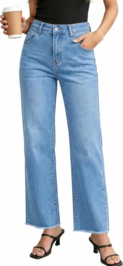 GRAPENT Boho Pants Tummy Control Pants for Women Cropped Jeans for Women Medium Blue Small Fits US Size 4 to 6
