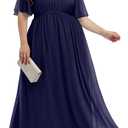 Pinup Fashion Women Bridesmaid Dresses for Wedding Guest Plus Size - Formal Chiffon Long Maxi Dress (Blue), 18W