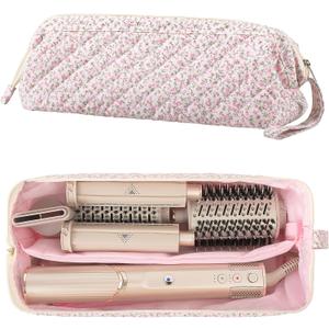 Quilted Hair Tool Travel Bag, Shark Flex Style Travel Case For Dyson Hair Dryer Airwrap Bag, Curling Iron Bags Quilted For Shark Dyson Revlon Organizer Accessories - Pink Floral