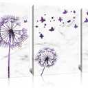 Kalormore Abstract Purple Dandelion with Butterflies Picture Canvas Wall Art Flowers Giclee Prints Floral Painting Artwork for Modern Living Room Home Office Bedroom Bathroom