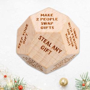 Santa Swap Gift Exchange Dice, Gift Exchange Dice, Christmas Games for Women Men Adult, Christmas Party Gifts Exchange Game, Wood Christmas,0.8 Inch 1PCS